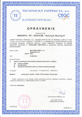 Oprávnenie plyn